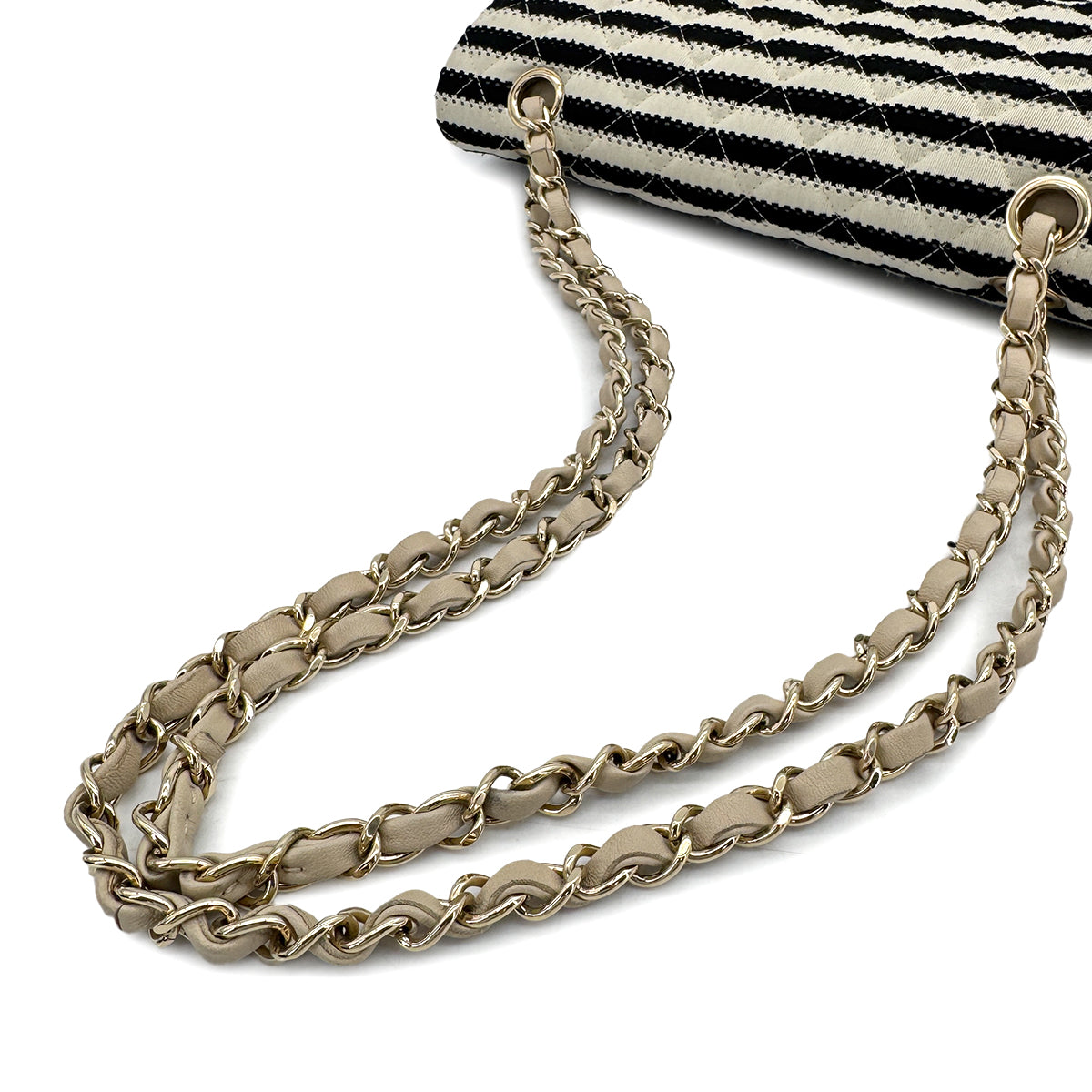 CHANEL MATELASSE BORDER CHAIN SHOULDER BAG FAUX PEARL BLACK WHITE COTTON 90308210