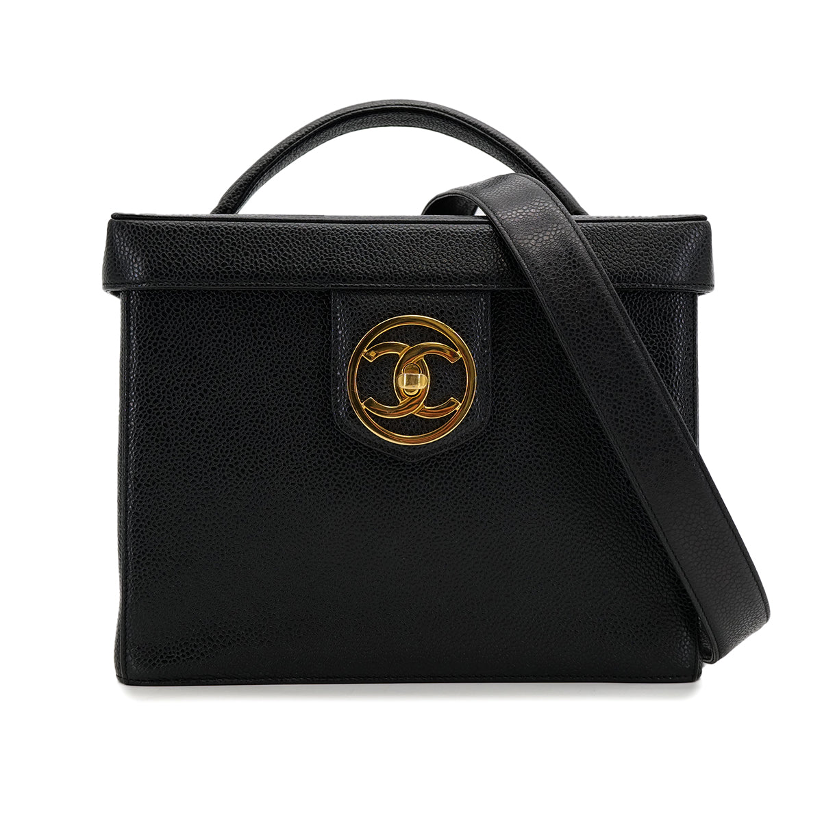 CHANEL VINTAGE TURN LOCK 2WAY VANITY HAND SHOULDER BAG BLACK CAVIAR SKIN 90308246 - PURPOSE
