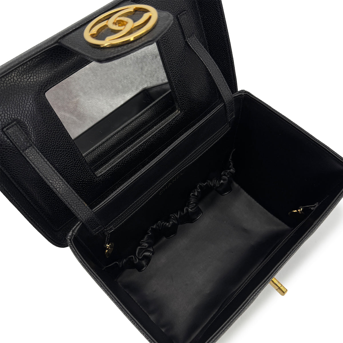 CHANEL VINTAGE TURN LOCK 2WAY VANITY HAND SHOULDER BAG BLACK CAVIAR SKIN 90308246 - PURPOSE