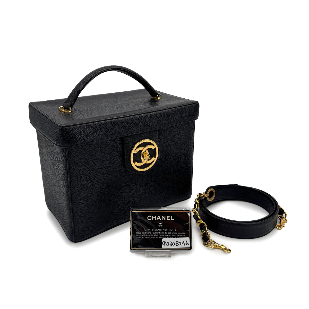CHANEL VINTAGE TURN LOCK 2WAY VANITY HAND SHOULDER BAG BLACK CAVIAR SKIN 90308246 - PURPOSE