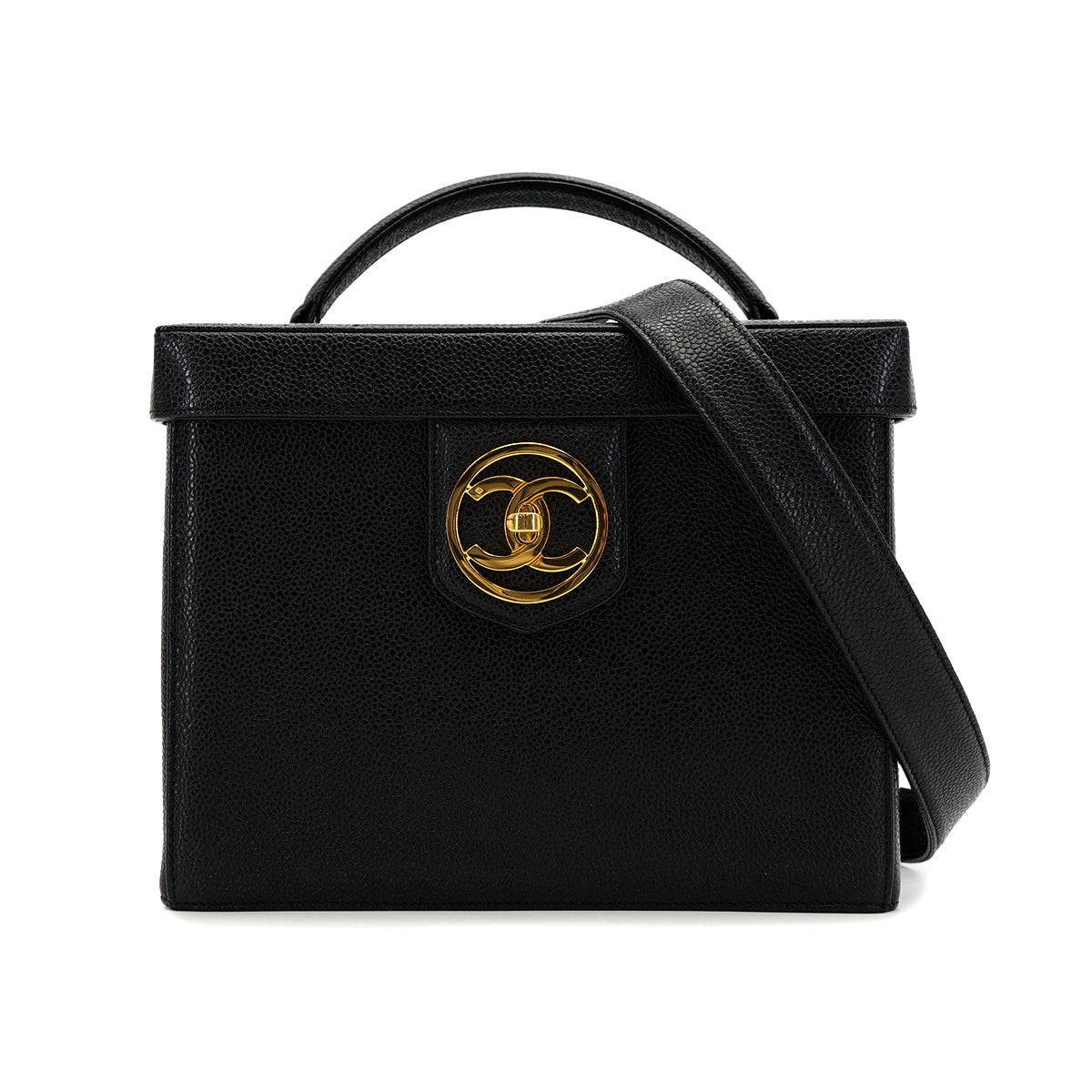 CHANEL VINTAGE VANITY COCOMARK HAND SHOULDER BAG BLACK CAVIAR SKIN 90308353