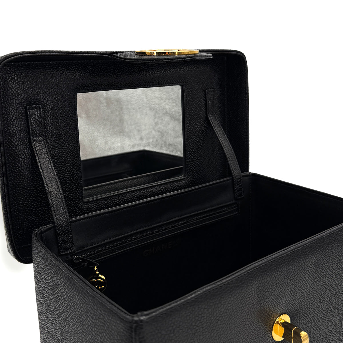 CHANEL VINTAGE VANITY COCOMARK HAND SHOULDER BAG BLACK CAVIAR SKIN 90308353