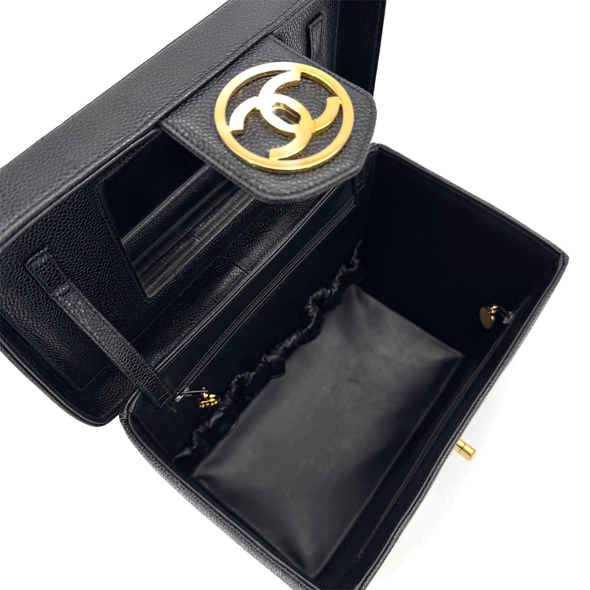 CHANEL VINTAGE VANITY COCOMARK HAND SHOULDER BAG BLACK CAVIAR SKIN 90308353