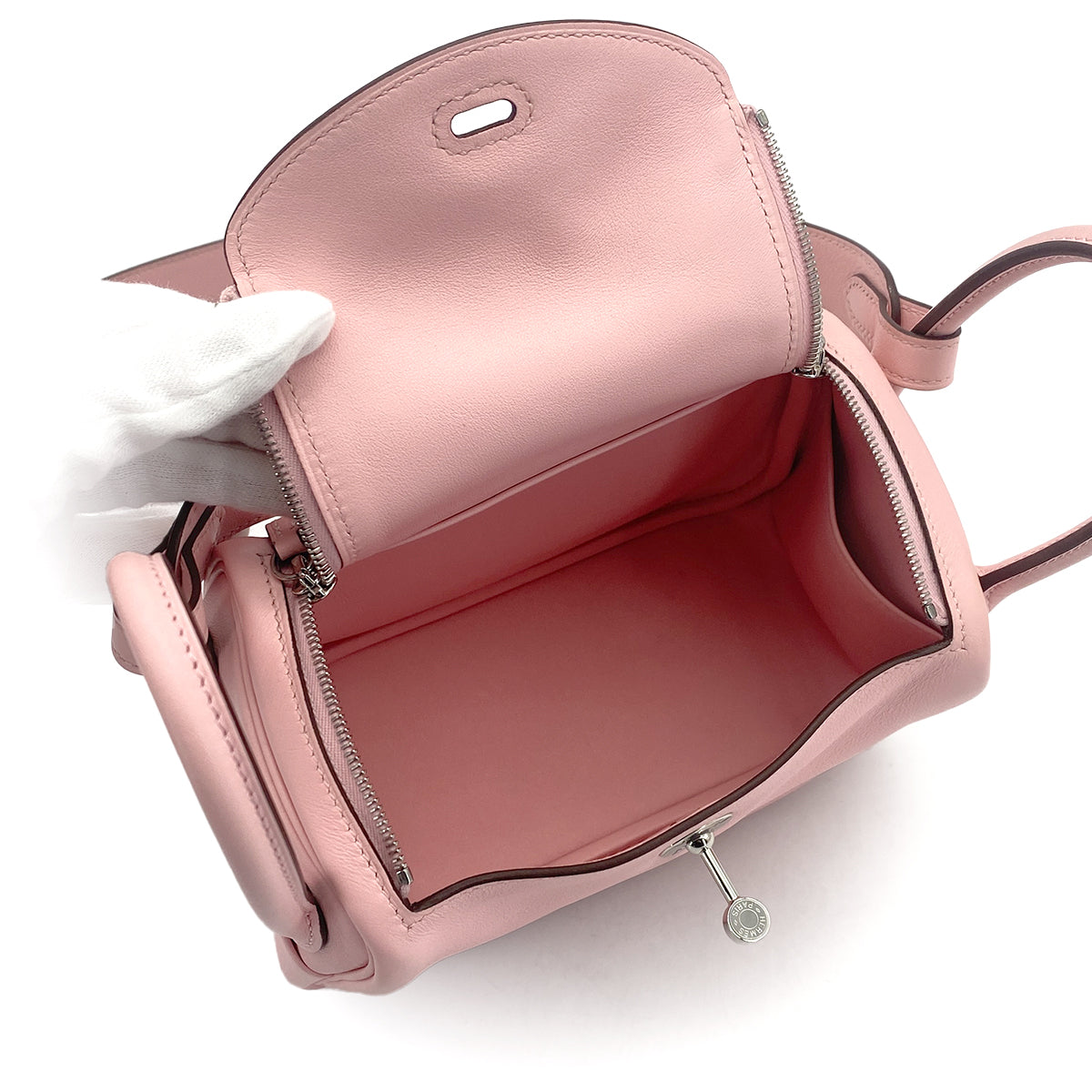 HERMES LINDY MINI ROSE SAKURA VEAU SWIFT SHOULDER BAG Z PALLADIUM HARDWARE 90308976