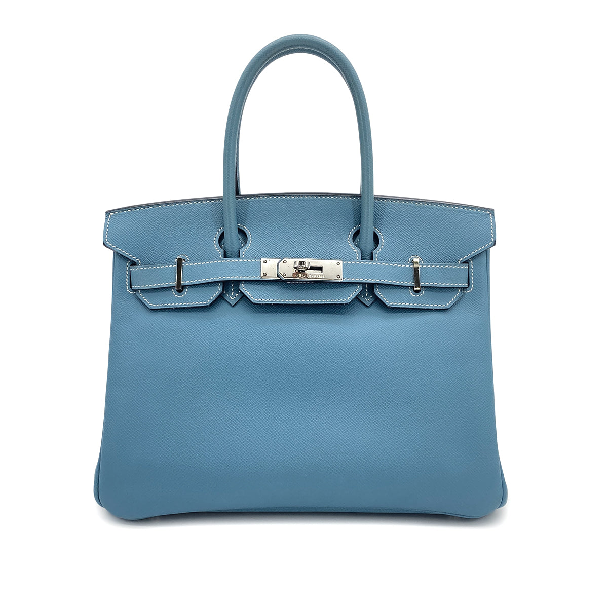 HERMES BIRKIN 30 BLUE JEAN EPSOM HAND BAG □L PALLADIUM HARDWARE 90308977