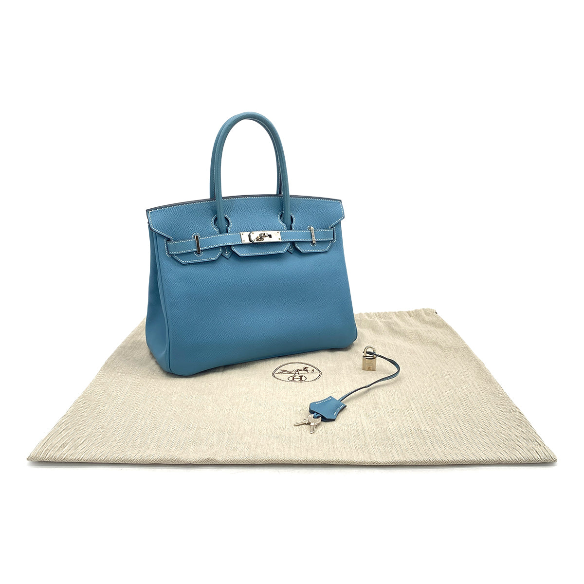 HERMES BIRKIN 30 BLUE JEAN EPSOM HAND BAG □L PALLADIUM HARDWARE 90308977