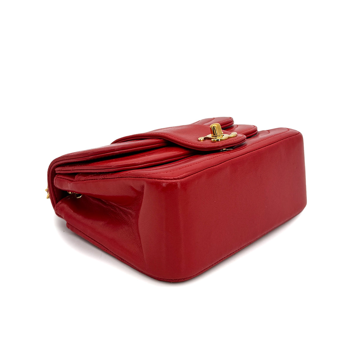 CHANEL VINTAGE MADEMOISELLE CHAIN SHOULDER BAG RED LAMB SKIN 90308988