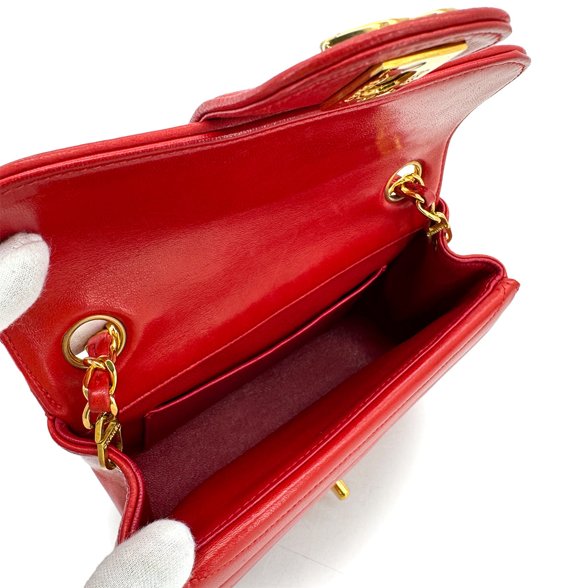 CHANEL VINTAGE MADEMOISELLE CHAIN SHOULDER BAG RED LAMB SKIN 90308988