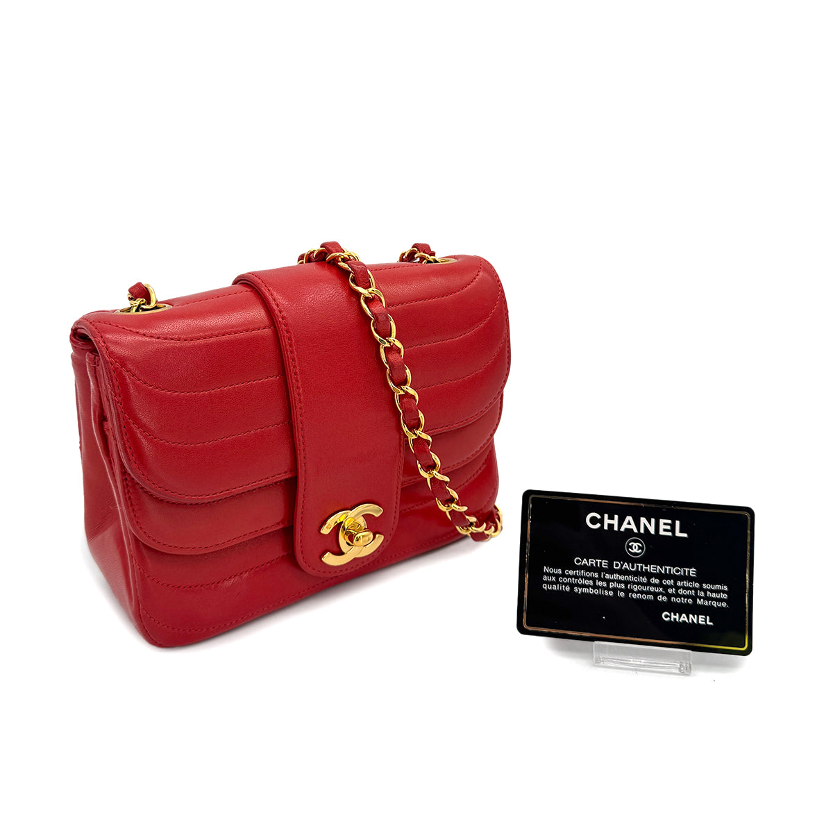 CHANEL VINTAGE MADEMOISELLE CHAIN SHOULDER BAG RED LAMB SKIN 90308988