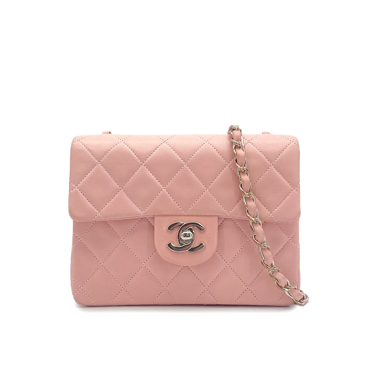 CHANEL VINTAGE MINI SQUARE 17 CHAIN SHOULDER BAG PINK LAMB SKIN 90308993