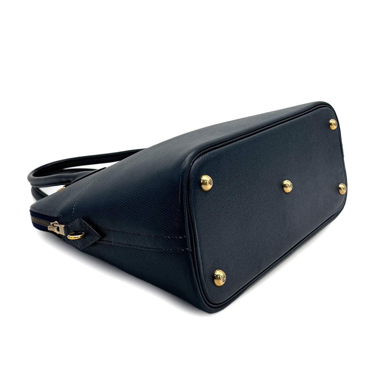 HERMES BOLIDE 31 BLUE INDIGO COURCHEVEL HAND SHOULDER BAG □C GOLD HARDWARE 90309668 - PURPOSE