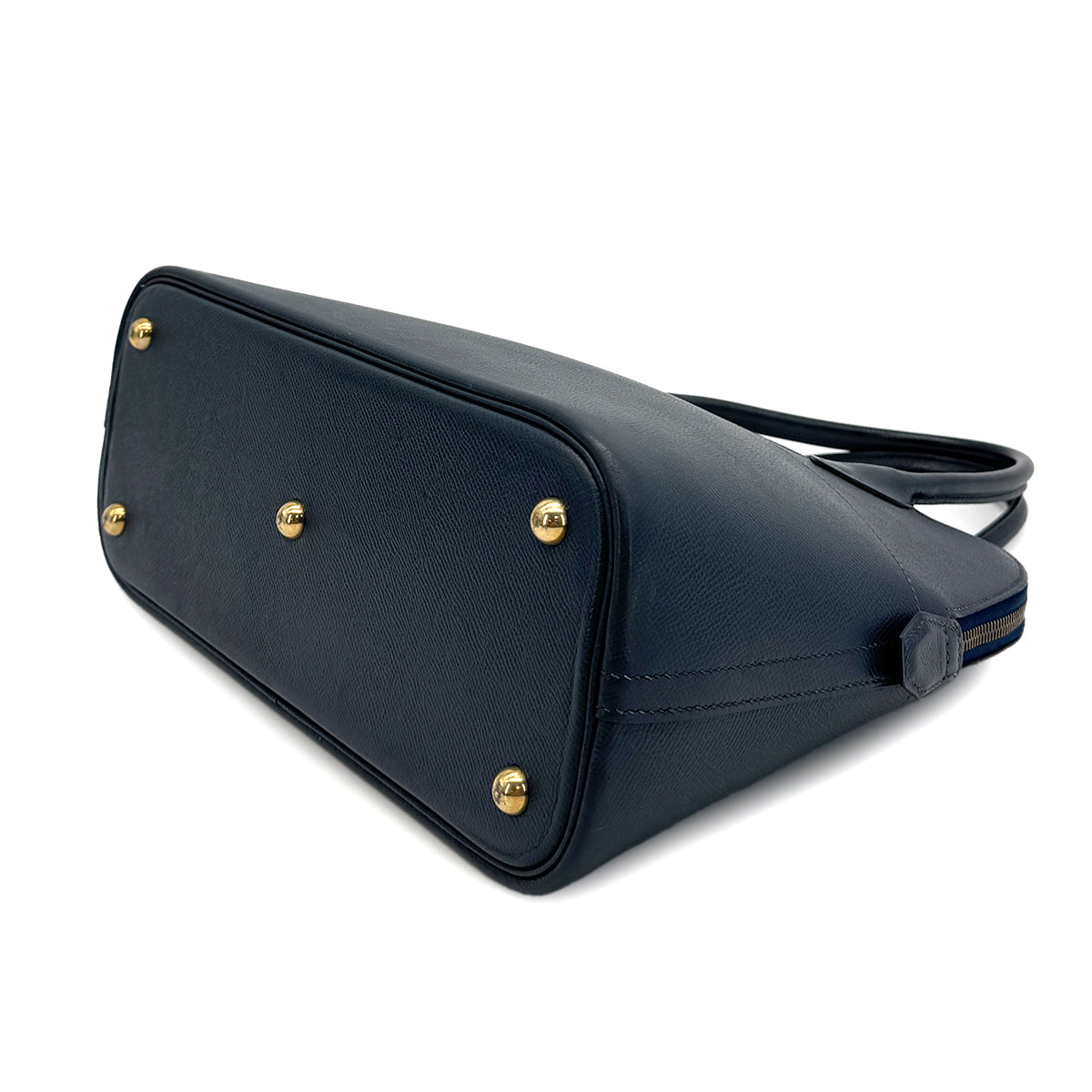HERMES BOLIDE 31 BLUE INDIGO COURCHEVEL HAND SHOULDER BAG □C GOLD HARDWARE 90309668 - PURPOSE