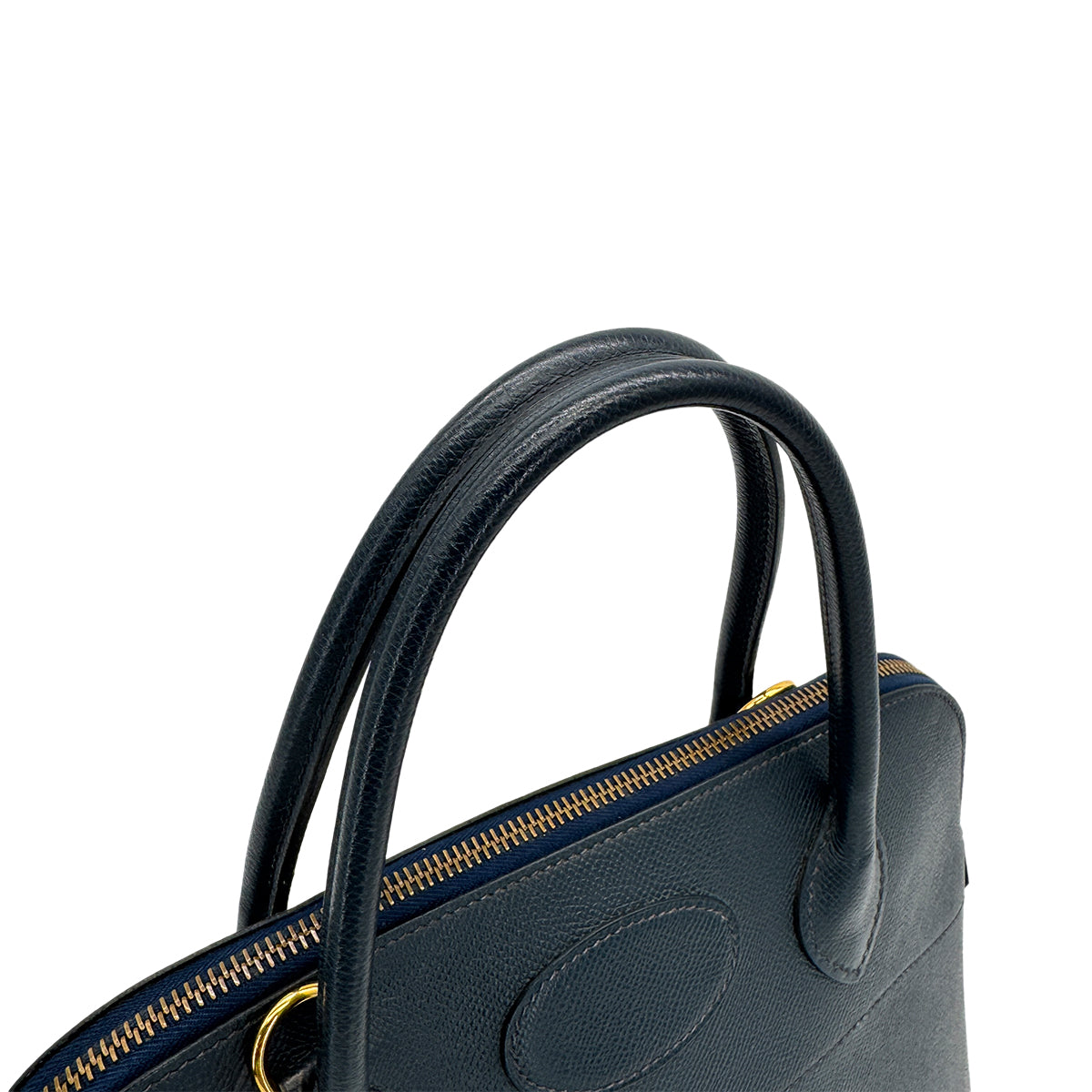 HERMES BOLIDE 31 BLUE INDIGO COURCHEVEL HAND SHOULDER BAG □C GOLD HARDWARE 90309668 - PURPOSE