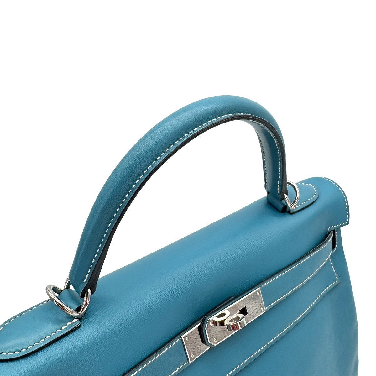 HERMES KELLY 32 RETOURNE BLUE JEAN EVERCOLOR HAND SHOULDER BAG 2005 SQUARE I PALLADIUM HARDWARE 90310272 - PURPOSE