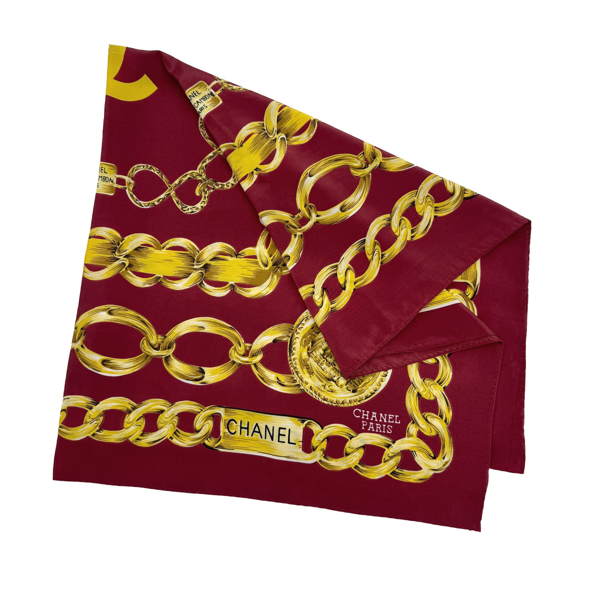 CHANEL VINTAGE SCARF COCOMARK LOGO CHAIN PATTERN RED SILK 90310280 - PURPOSE