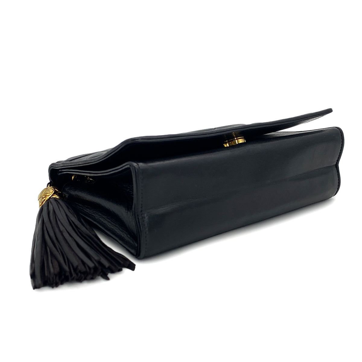 VINTAGE CHANEL MATELASSE FRINGE CHAIN SHOULDER BAG BLACK LAMB SKIN GOLD HARDWARE 90310329