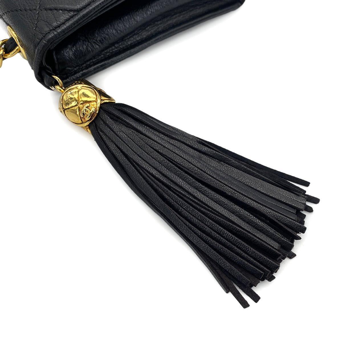 VINTAGE CHANEL MATELASSE FRINGE CHAIN SHOULDER BAG BLACK LAMB SKIN GOLD HARDWARE 90310329