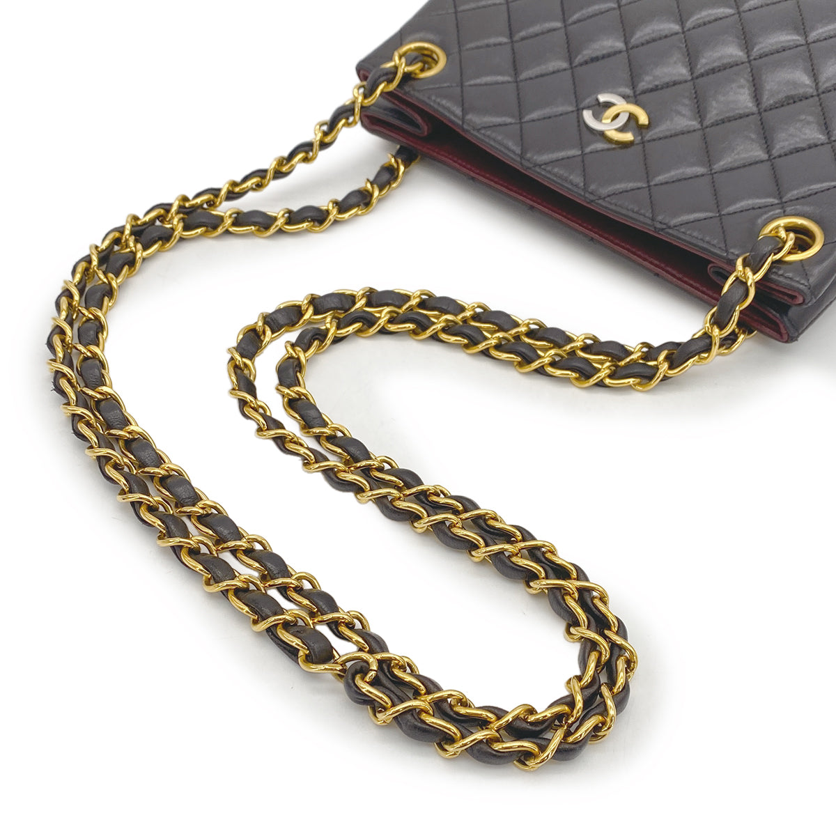 VINTAGE CHANEL PARIS LIMITED EDITION MATELASSE CHAIN SHOULDER BAG BLACK LAMB SKIN GOLD HARDWARE 90310342 - PURPOSE