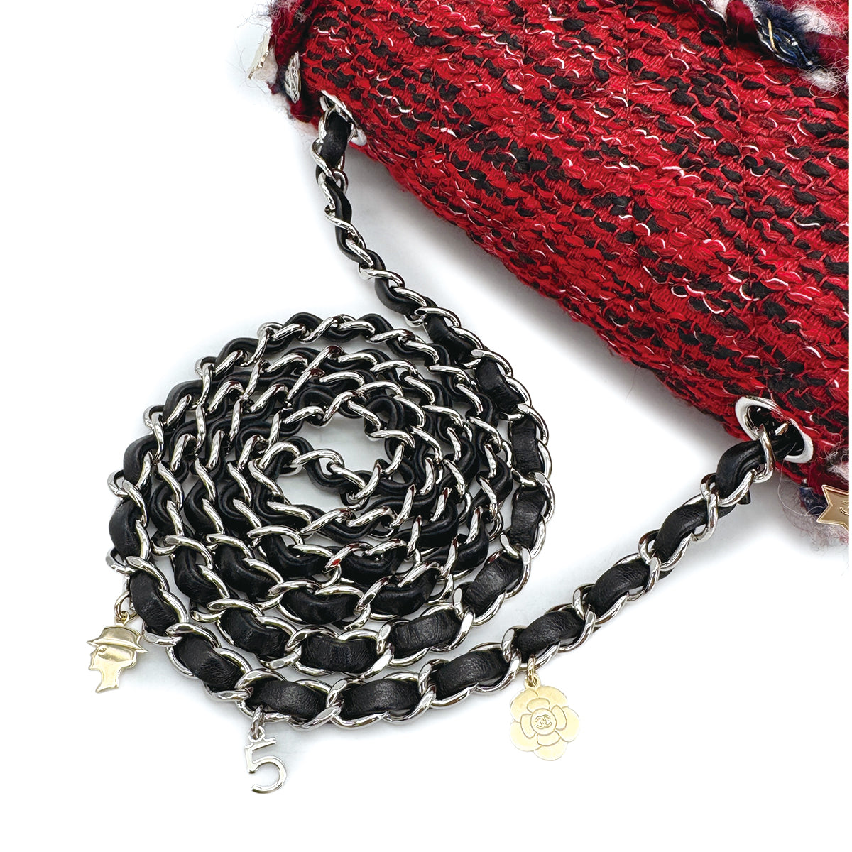 CHANEL MATELASSE CHAIN SHOULDER BAG RED TWEED ICON CHARM SILVER HARDWARE 90311044 - PURPOSE