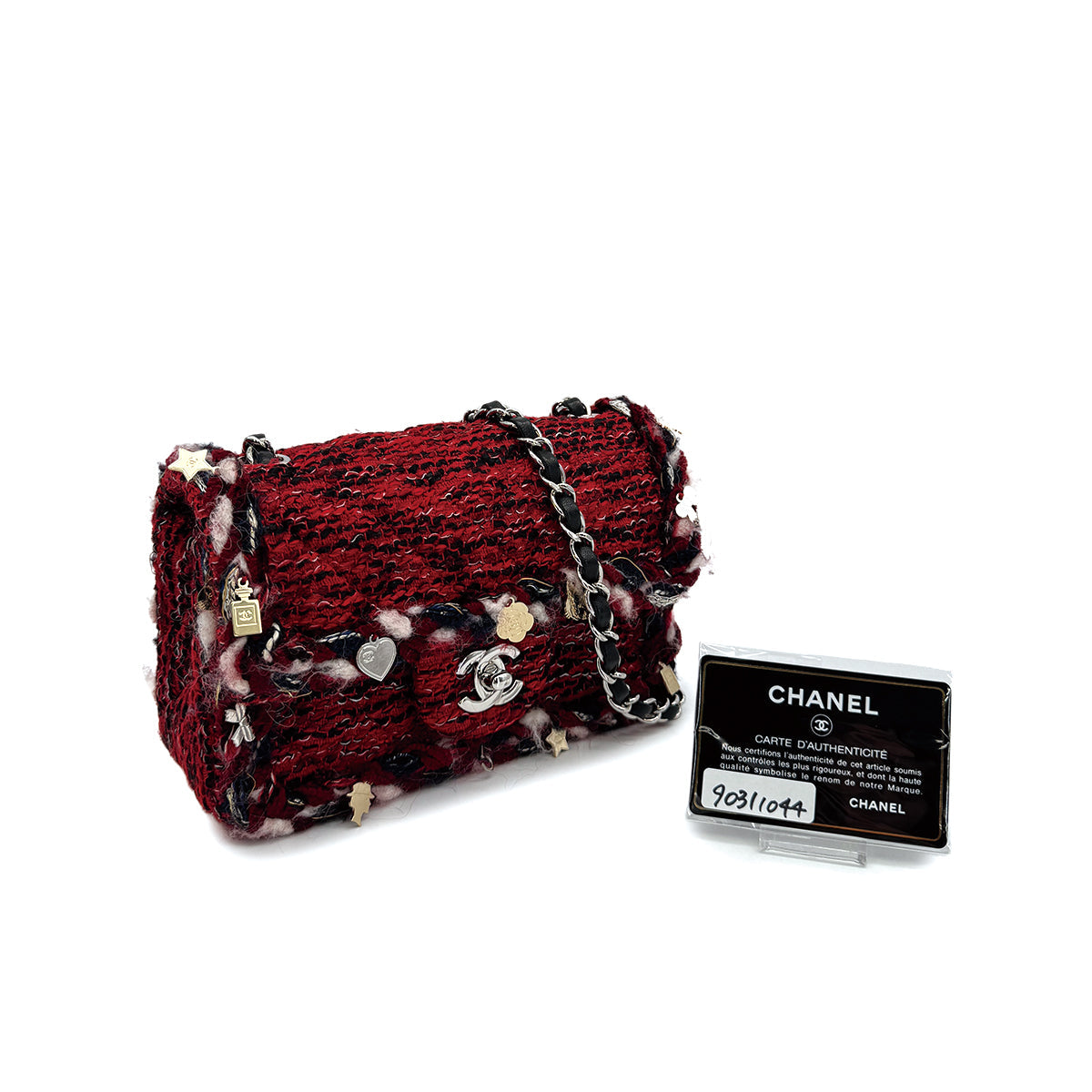 CHANEL MATELASSE CHAIN SHOULDER BAG RED TWEED ICON CHARM SILVER HARDWARE 90311044 - PURPOSE