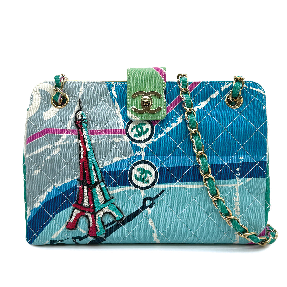 CHANEL_VINTAGE_MATELASSE_CRUISE_LINE_EIFFEL_TOWER_CHAIN_SHOULDER_BAG_BLUE_CANVAS_GOLD_HARDWARE_90313665_JAPAN
