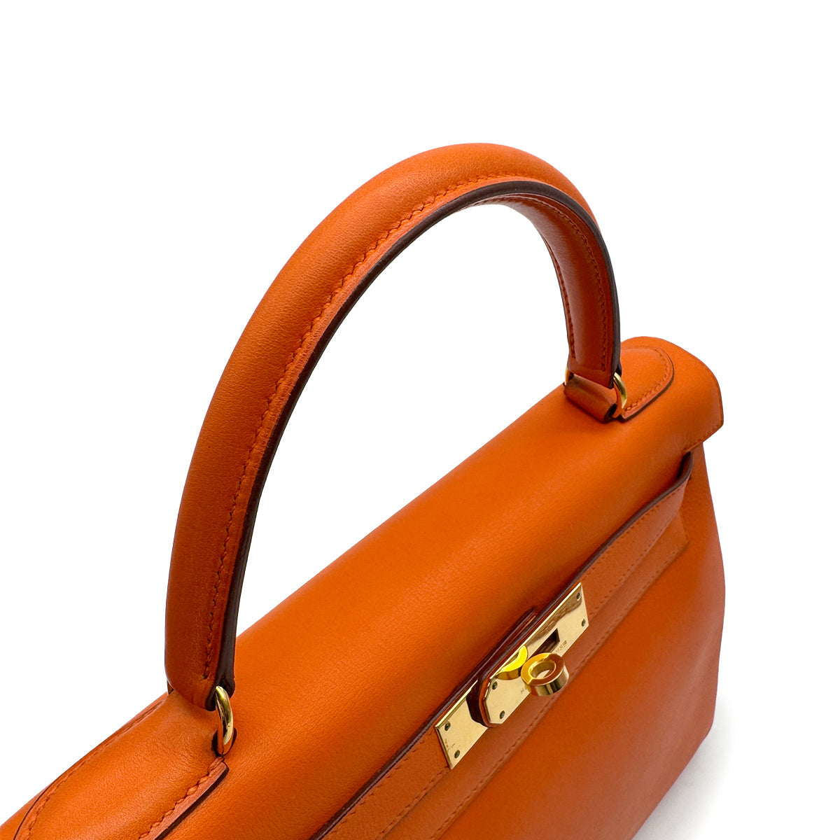 HERMES KELLY 28 RETORNE ORANGE VEAU GULLIVER HAND SHOULDER BAG 1993 CIRCLE W GOLD HARDWARE 90315621