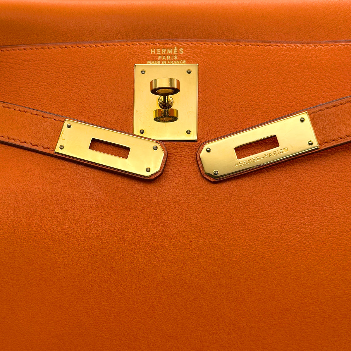 HERMES KELLY 28 RETORNE ORANGE VEAU GULLIVER HAND SHOULDER BAG 1993 CIRCLE W GOLD HARDWARE 90315621