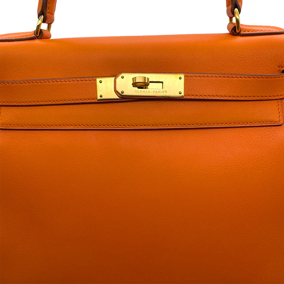 HERMES KELLY 28 RETORNE ORANGE VEAU GULLIVER HAND SHOULDER BAG 1993 CIRCLE W GOLD HARDWARE 90315621