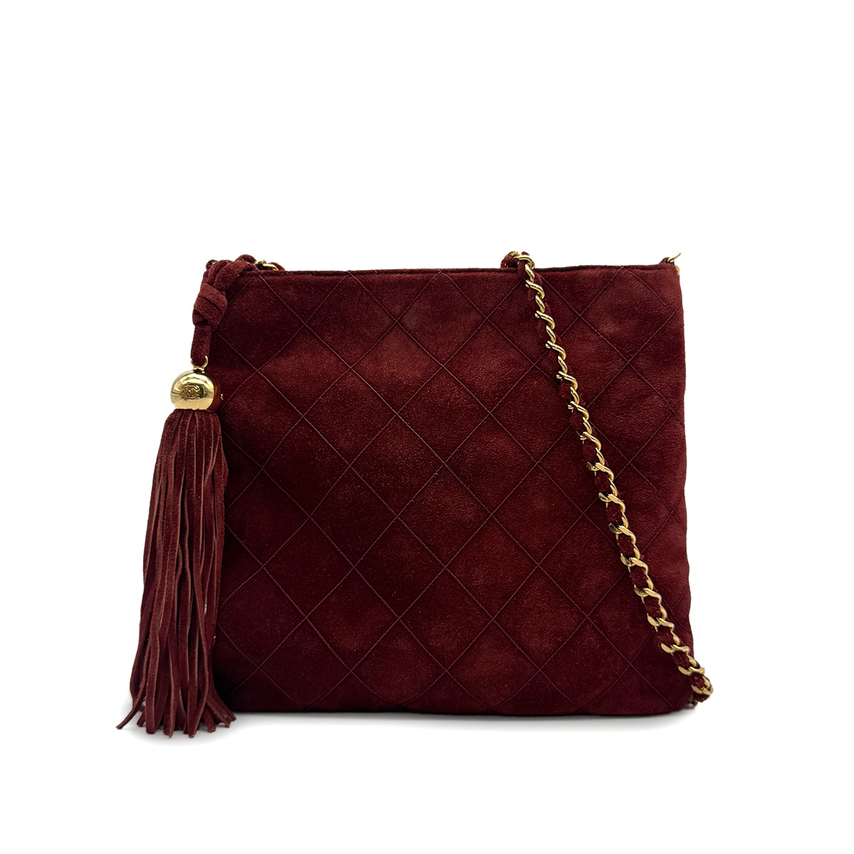 VINTAGE CHANEL FRINGE CHAIN SHOULDER BAG BROWN SUEDE GOLD HARDWARE 90316158