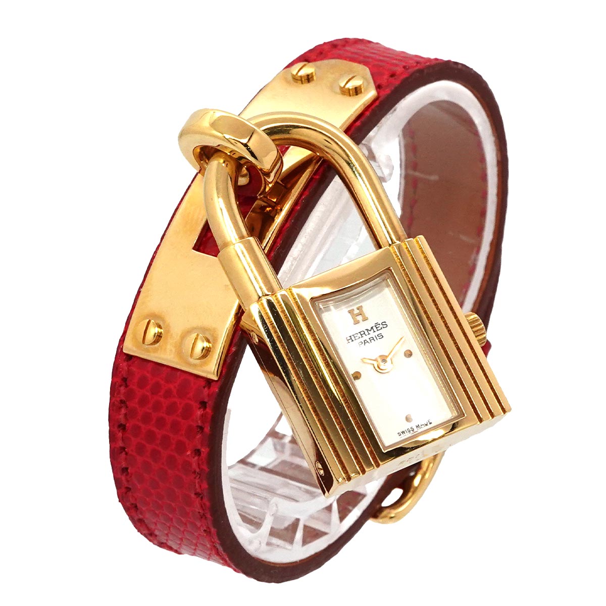 HERMES Kelly Watch Vintage Women's Watch White Red Quartz Watch with Padlock Kelly Watch Hermes 90317034