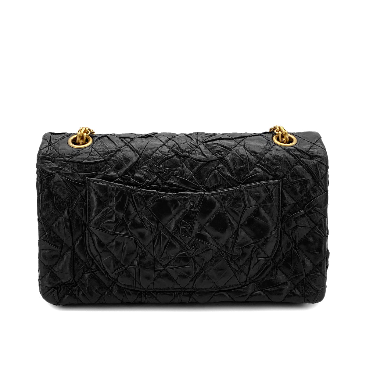 CHANEL 2.55 CHAIN SHOULDER BAG BLACK LEATHER GOLD HARDWARE 90317289
