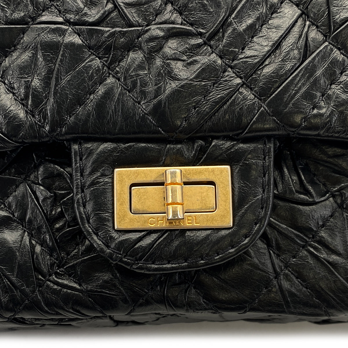 CHANEL 2.55 CHAIN SHOULDER BAG BLACK LEATHER GOLD HARDWARE 90317289