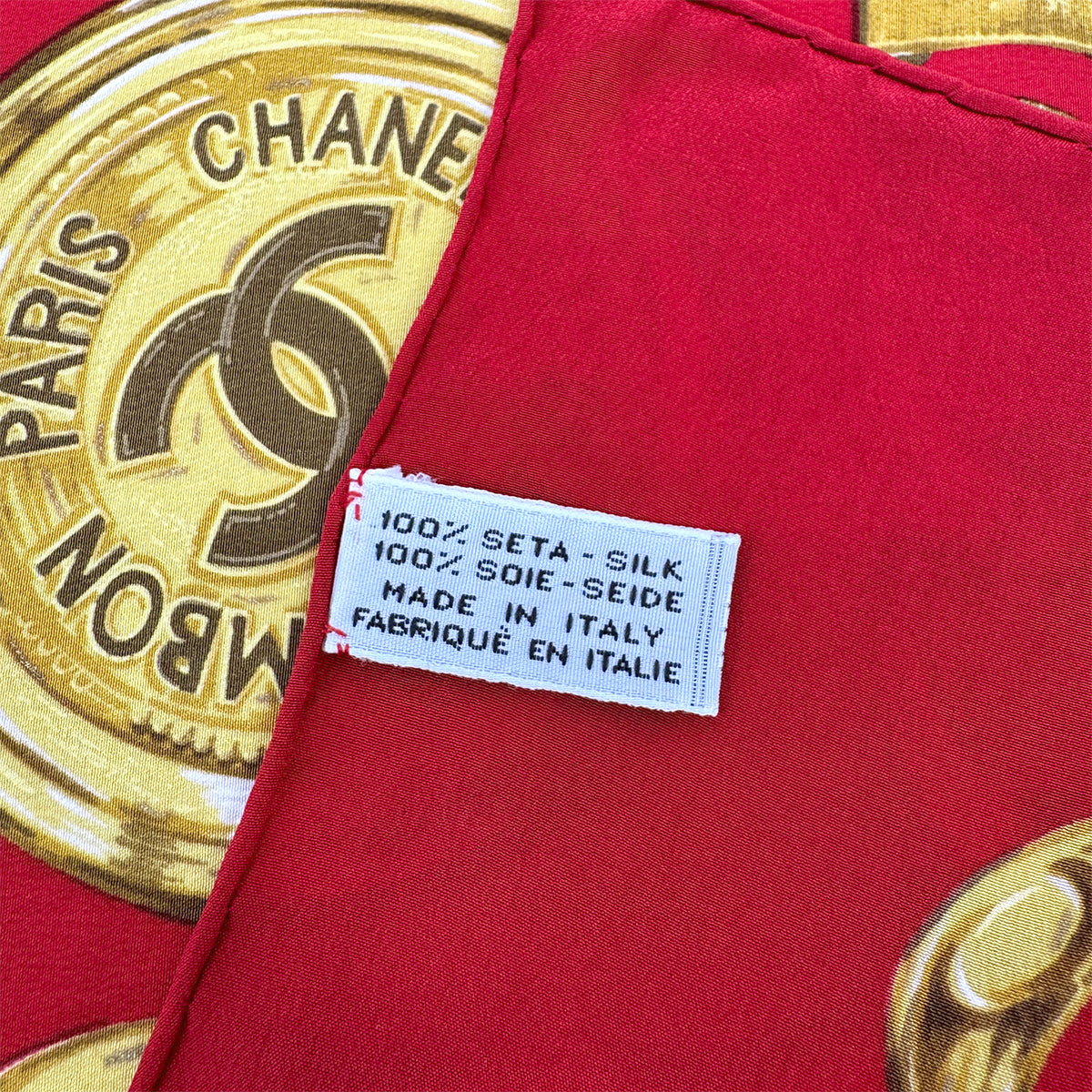 VINTAGE CHANEL SCARF COCOMARK CHAIN MOTIF RED SILK 90319724