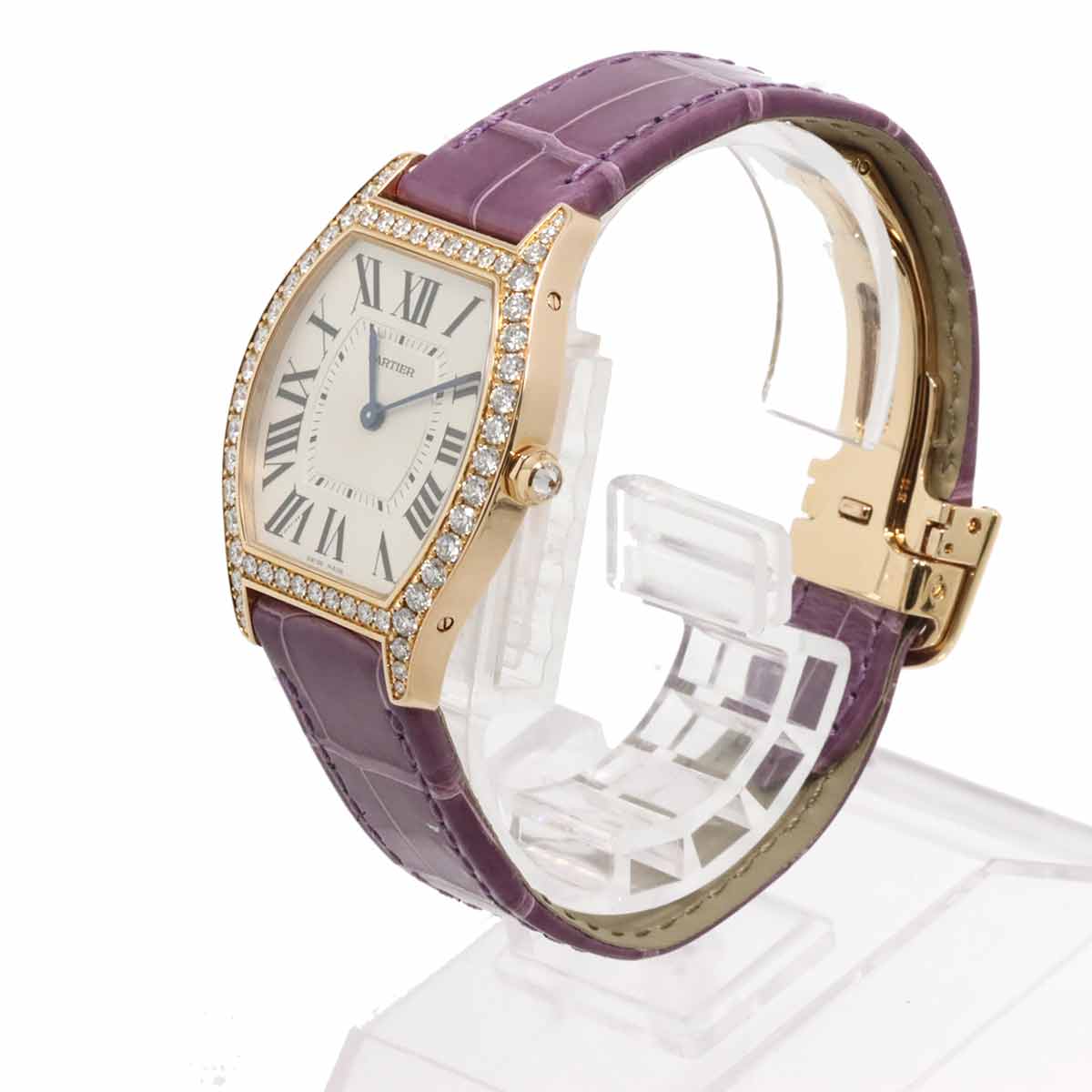 Cartier Tortue MM WA501008 Ladies' Watch, Diamond Bezel, Silver, 18K Pink Gold, Manual Winding, Tortue, Cartier 90320069