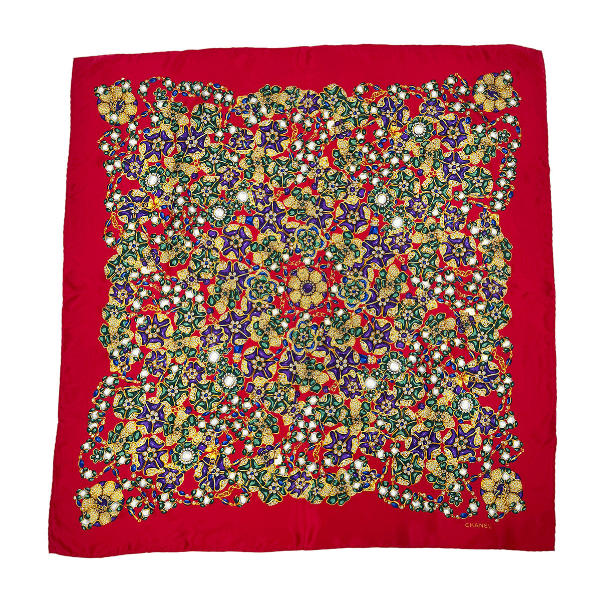 VINTAGE CHANEL JEWELRY PATTERN SCARF MULTICOLOR SILK 90320189
