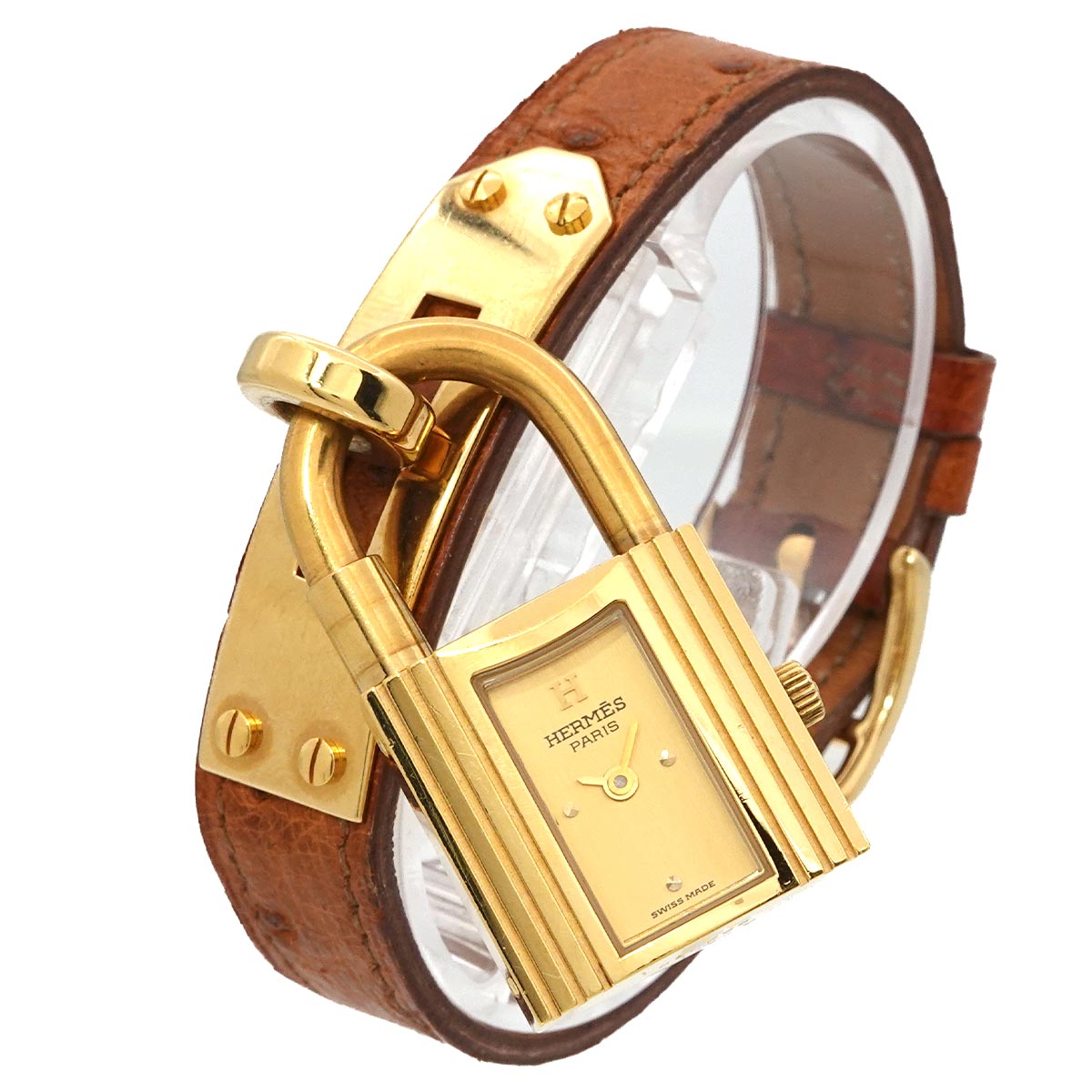HERMES Kelly Watch Vintage Women's Watch Gold Brown Quartz Watch with Padlock Hermes Kelly Watch 90322080