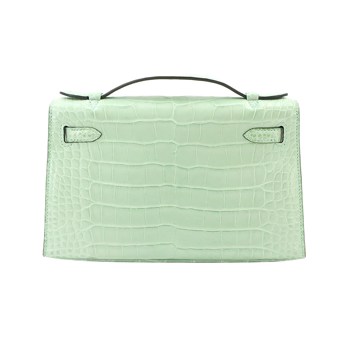 HERMES Crocodile Alligator Pochette Kelly Handbag, Vert d'Or, W stamp, Gold hardware, Hermes 90338530