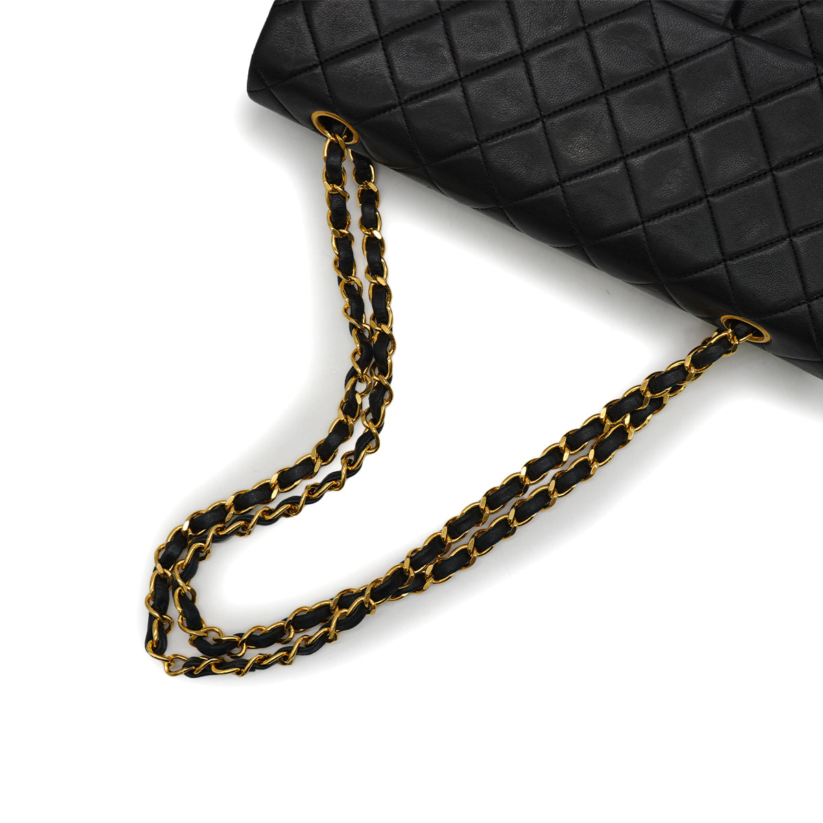 VINTAGE CHANEL CLASSIC FLAP MEDIUM CHAIN SHOULDER BAG BLACK LAMB SKIN GOLD HARDWARE 90340139