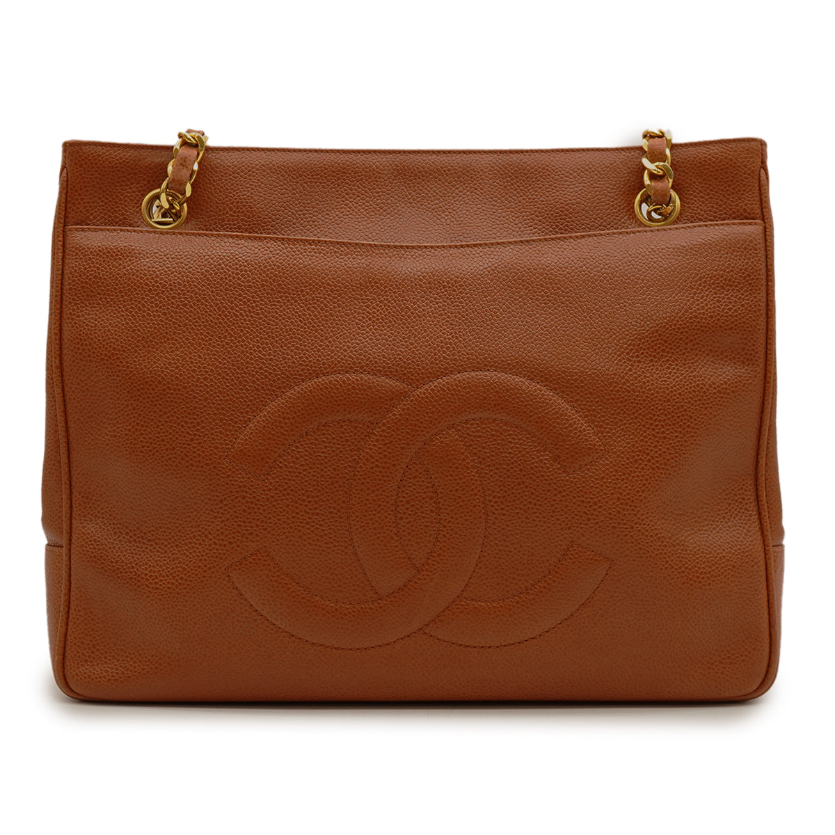 VINTAGE CHANEL BIG COCO TURN LOCK CHAIN TOTE SHOULDER BAG BROWN CAVIAR SKIN GOLD HARDWARE 90340489