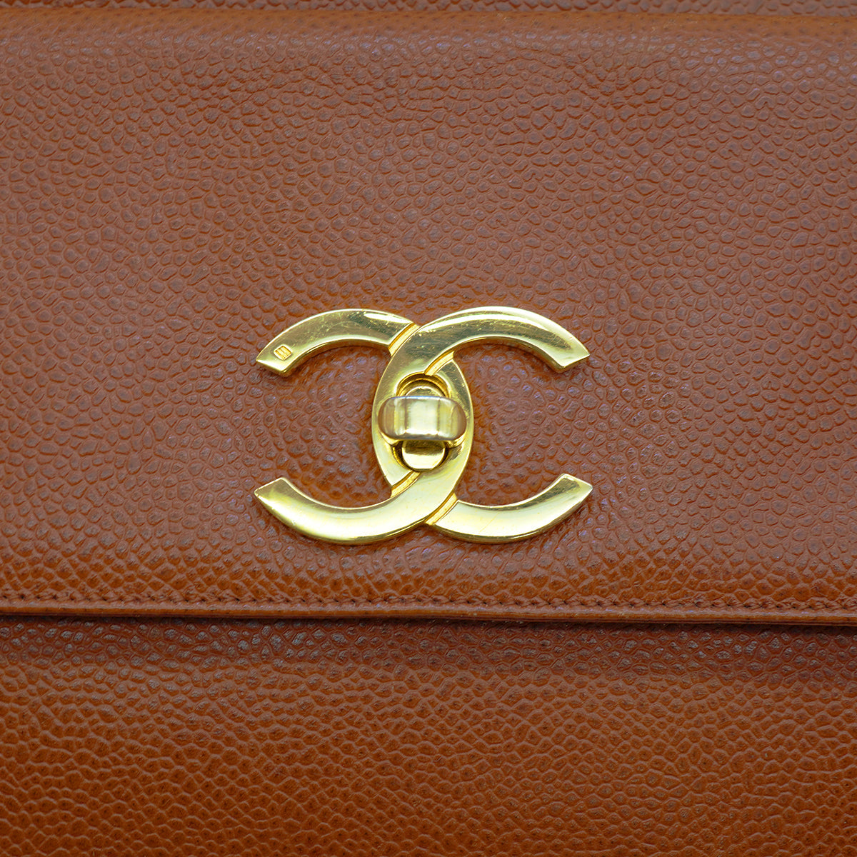 VINTAGE CHANEL BIG COCO TURN LOCK CHAIN TOTE SHOULDER BAG BROWN CAVIAR SKIN GOLD HARDWARE 90340489