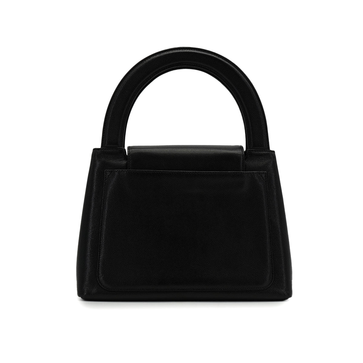 VINTAGE CHANEL TURN LOCK HAND BAG BLACK CAVIAR SKIN GOLD HARDWARE 90341844