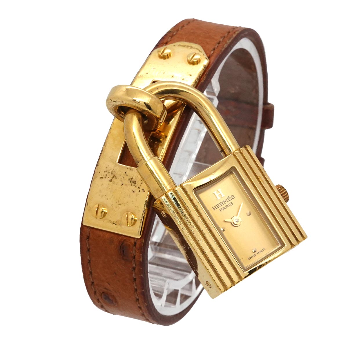 HERMES Kelly Watch Vintage Women's Watch Gold Brown Quartz Watch with Padlock Kelly Watch Hermes 90341958
