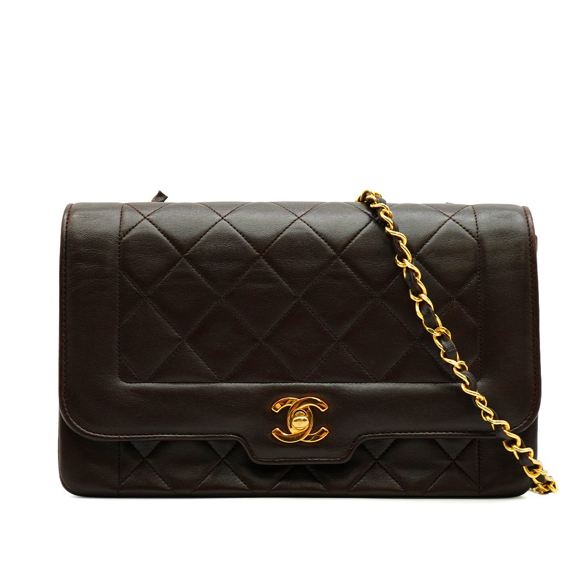VINTEGE CHANEL MATELASSE CHAIN SHOULDER BAG BROWN LAMB SKIN GOLD HARDWARE 90342584