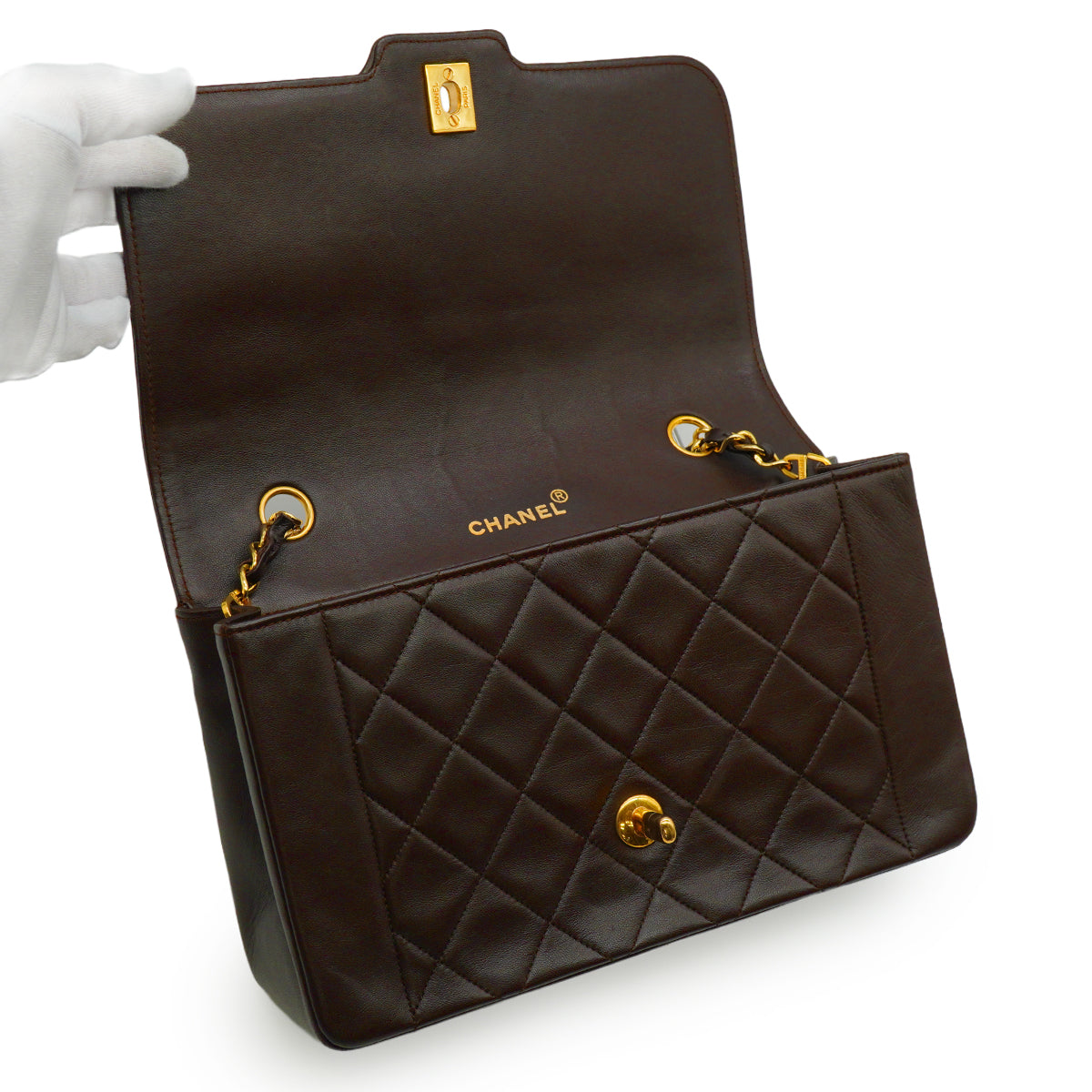 VINTEGE CHANEL MATELASSE CHAIN SHOULDER BAG BROWN LAMB SKIN GOLD HARDWARE 90342584