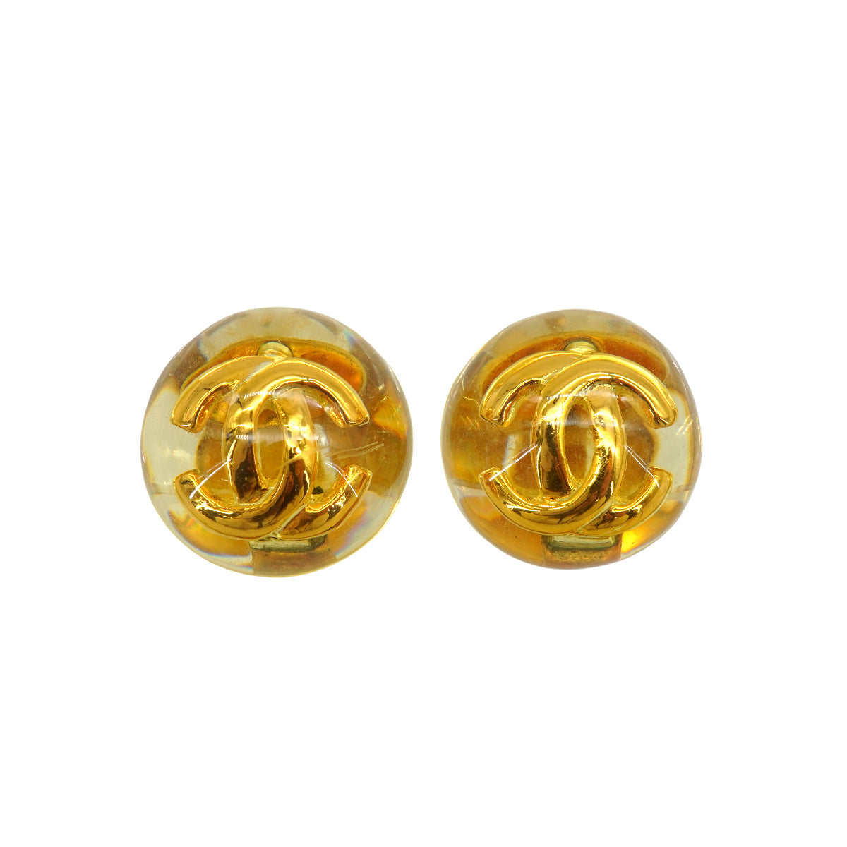 VINTAGE CHANEL EARRINGS COCOMARK ROUND CLEAR GOLD ACCESSORY 25 90345999