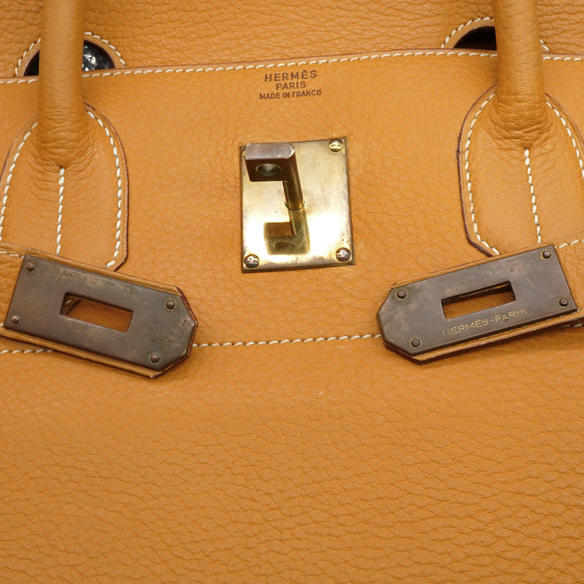 HERMES HAUT A COURROIES 45 NATURAL FJORD HAND BAG 1992 CIRCLE V GOLD HARDWARE 90346983