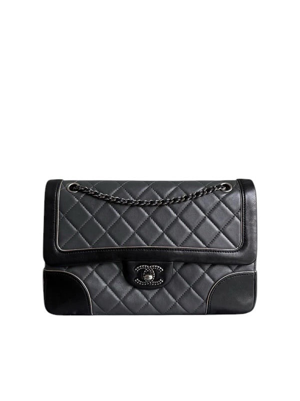 CHANEL FLAP MEDIUM - CALFSKIN 25CM QUILTED DARK GRAY RUTHENIUM SILVER HARDWARE SERIES 21 SYCMCA126