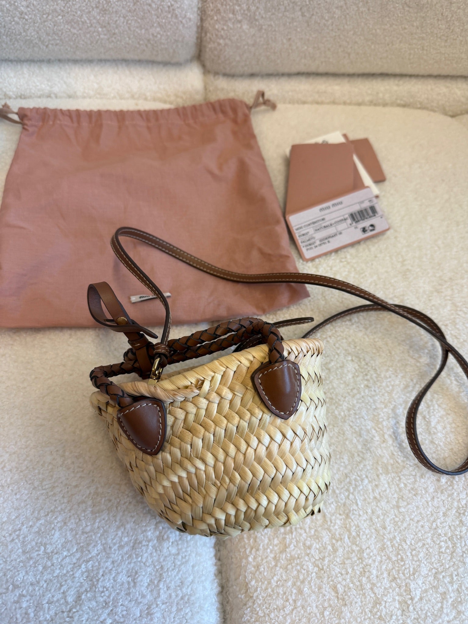 Miu Miu Palmito Lettering Woven Basket Bag 