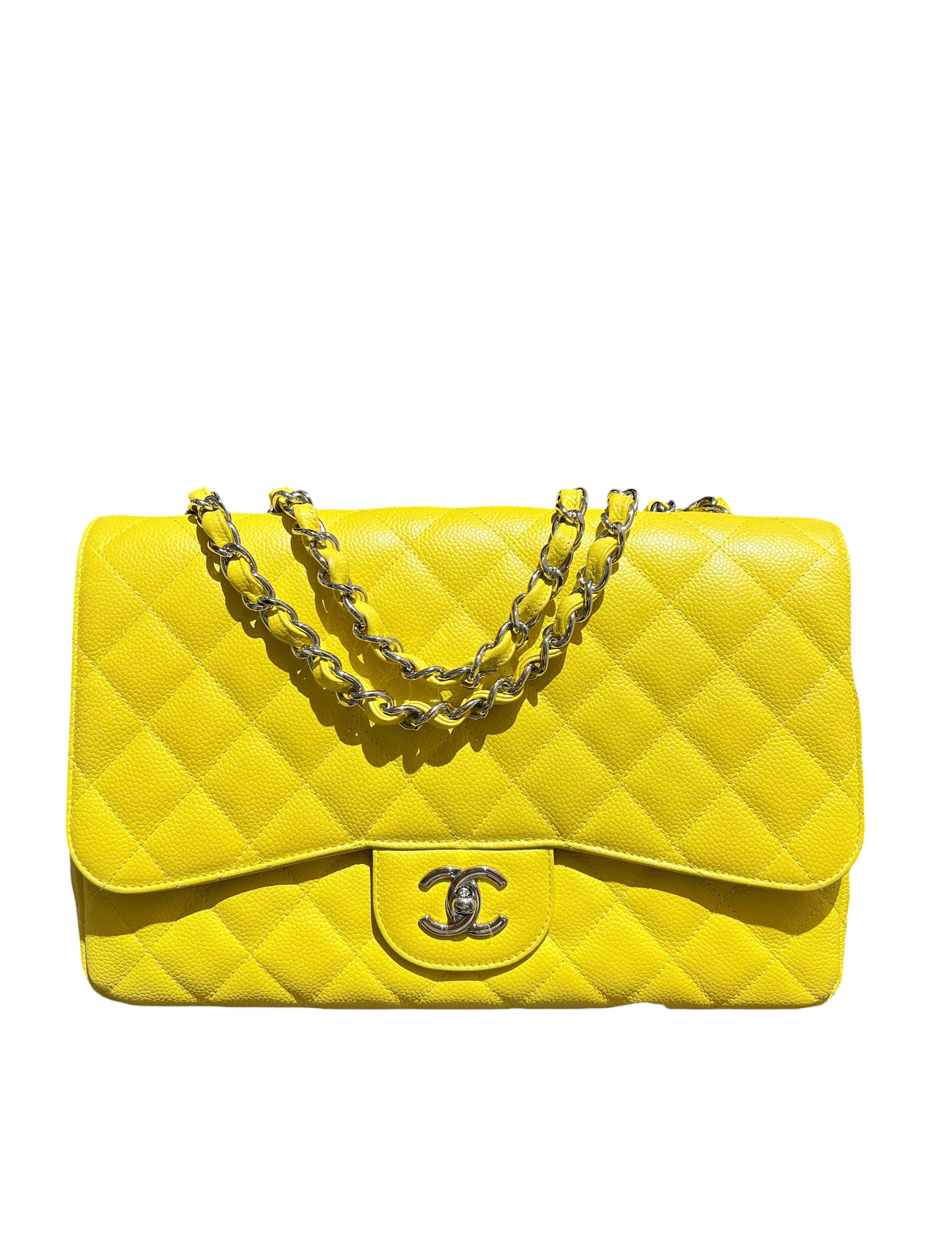 CHANEL CLASSIC FLAP YELLOW GRAINED CALF SHOULDER BAG 2000000155227