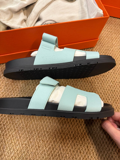 EU37.5 - Hermès Chypre Sandals Mint Green Classic H-Cut Slide